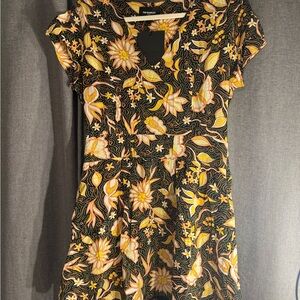 The Kooples Black and Yellow Floral Mini Dress